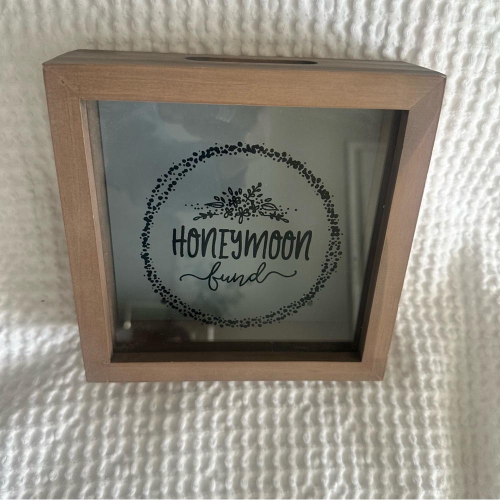 Honeymoon Fund Glass Shadow Box - Wood Frame
